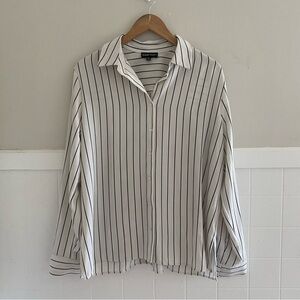 White and Black Striped Button Down Shirt